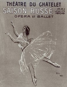 シャトレ劇場での「セゾンルッセ」のポスター、1909年（木炭と紙にチョーク）